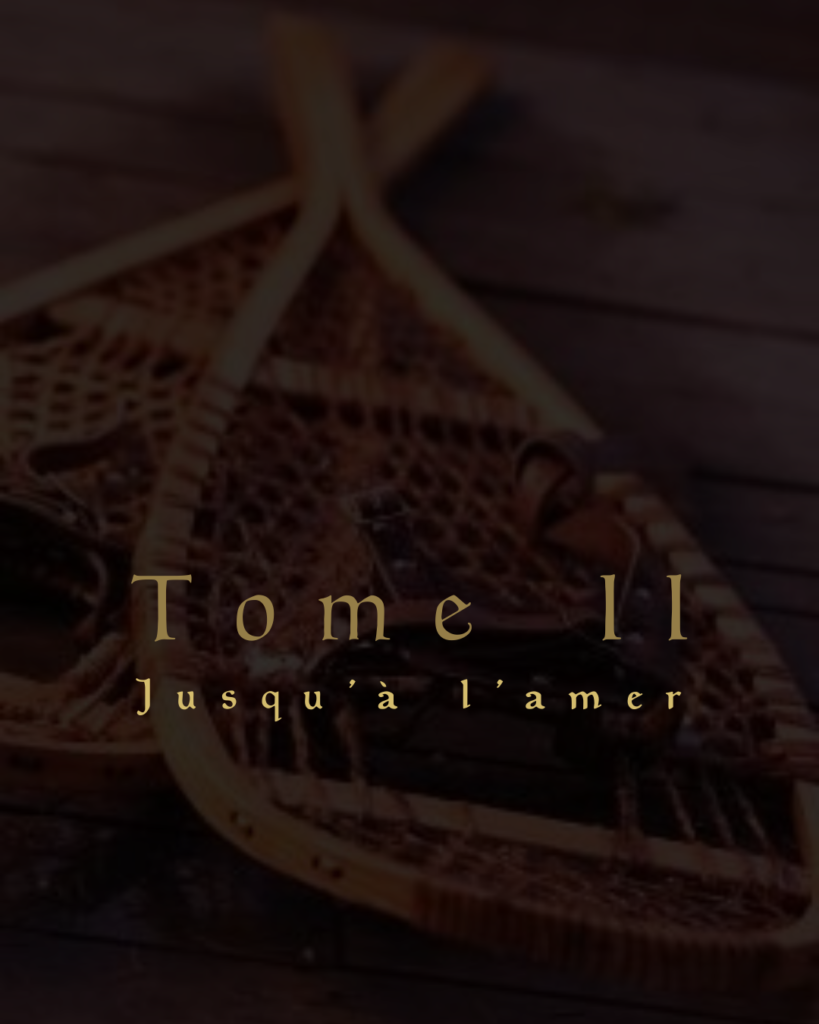 Tome II Jusqu'à l'amer. Fond rouge sombre, raquettes en bois